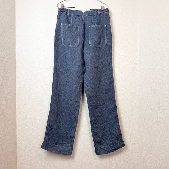 Sundance Linen Follow Beauty Indigo Wide Leg Pants 10 - Picture 4 of 7